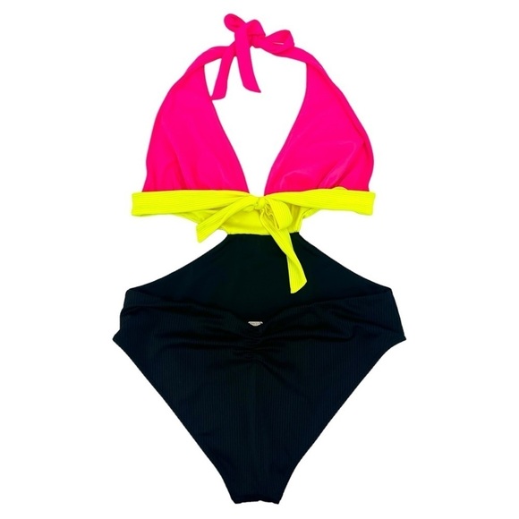Beach Bunny Nina Full One Piece in Pink Yellow Black Size XL - Picture 4 of 13